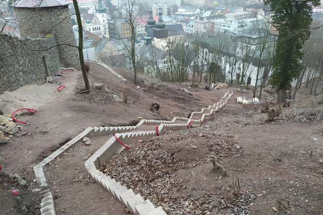 Základové konstrukce hlavního schodiště a příprava pro ukládání nových kamenných stupňů na jižním svahu (4. etapa)