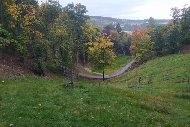 Pohled do Chrastinky z hruškového sadu (7. etapa)